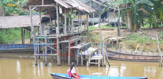 Anak Desa Pulau Jambu Bersampan ke Sekolah