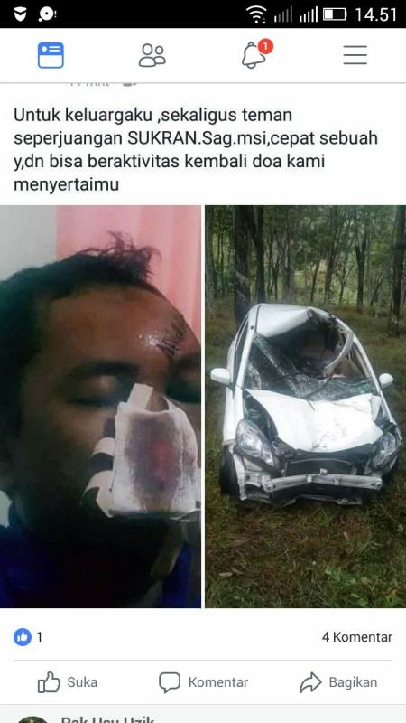 Beginilah kondisi Syukran dan kondisi mobil setelah kecelakaan