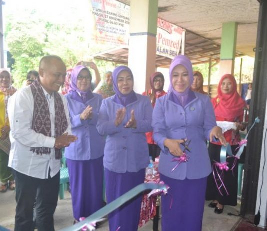 RTK Tersedia di Setiap Kecamatan Ketua TP-PKK Kabupaten Melawi memotong pita ketika launching RTK Sayang Ibu Kecamatan Nanga Pinoh