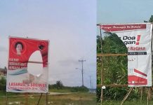 Baliho Lasarus dan Karolin Dirusak