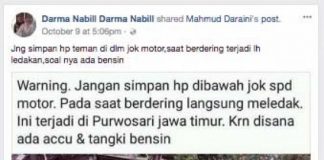 Foto Palsu Ledakan Ponsel di Jok Motor