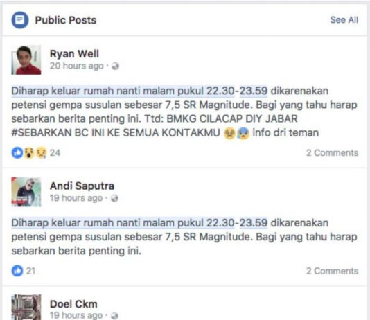 Hoax Gempa Susulan 7,5 SR