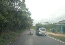 Waspada Dua Lubang di Jalan Raya Sengah Temila