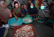 Berbaur dengan Warga, Karolin Ikut Kupas Kulit Rajungan