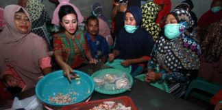 Berbaur dengan Warga, Karolin Ikut Kupas Kulit Rajungan