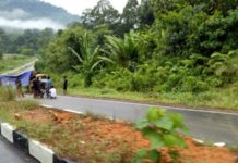 Tak Mampu Menanjak Setelah Tikungan, Truk Bermuatan Semen Terbalik TERBALIK. Truk pengangkut semen ini terbalik di jalan lingkar Sukadana setelah tak mampu menanjak, Minggu (25/3)--Kamiriluddin/RK