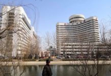 Ananda Belahan Hati Bunda DIYI ZHONGXIN. Dahlan Iskan di depan Rumah Sakit Diyi Zhongxin di Tianjin. disway.id