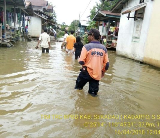 Puluhan Rumah Terendam TERENDAM. Banjir merendam sejumlah daerah di Kecamatan Nanga Mahap dan Sekadau Hulu Kabupaten Sekadau, Senin (16/4). BPBD-PK Sekadau for Rakyat Kalbar
