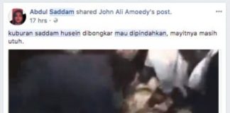Kabar Bohong Jasad Saddam Hussein Masih Utuh SEBUAH video pendek yang menceritakan mantan Presiden Iraq Saddam Hussein beredar beberapa hari terakhir. Kebanyakan pengunggahnya menyebut apa yang ada dalam video tersebut merupakan pemindahan jasad Saddam. Katanya, setelah bertahun-tahun, jasad Saddam masih utuh. “Kuburan Saddam Hussein dibuka, mau dipindahkan ke desanya. Mayatnya kayak baru dikubur kemarin, syahid. Dia difitnah oleh Amerika dan dihukum mati hakim Syiah,’’ bunyi status yang ditulis akun Facebook Andi Ilham Bambang. Dalam status itu, terselip link video dari YouTube berjudul Jasad Saddam Hussein Masih Utuh, Dimakamkan 13 Tahun Lalu, Alm Saddam Hussein Masih Utuh. Berdasar penelusuran Jawa Pos di menu pencarian Facebook, tidak sedikit orang yang ikut menyebarkan kabar serupa. Video-video tentang jasad Saddam Hussein masih utuh juga banyak tersebar. Bahkan, sebuah portal berita mainstream ikut membuat berita tentang kabar pemindahan makam Saddam yang jasadnya ditemukan masih utuh tersebut pada Senin (16/4). Dalam video itu, memang jasad Saddam Hussein tampak masih utuh. Namun, apa yang ada dalam video tersebut bukan kejadian baru. Melainkan rekaman pemakaman Saddam Hussein setelah meninggal karena eksekusi hukuman gantung. Dikutip dari portal berita asal Jerman DW (Deutsche Welle), pada Sabtu malam, 30 Desember 2016, helikopter Amerika Serikat membawa jenazah Saddam dari Baghdad ke Tikrit. Lalu, pada Minggu pagi (31/12), jenazah Saddam dimakamkan di desa asalnya dekat Kota Tikrit. Jawa Pos menemukan video serupa yang diunggah di YouTube pada 7 Januari 2007 oleh channel FTF80. Artinya, unggahan FTF80 itu dapat mematahkan klaim dari sejumlah netizen yang menyebarkan video serupa beberapa hari terakhir ini. Yakni, klaim bahwa video tersebut memuat pemindahan makam Saddam. Entah apa yang mendasari video lawas itu disebar lagi dengan keterangan yang tidak benar. Namun, dari pencarian di search engine, beberapa hari terakhir memang sejumlah media internasional menurunkan tulisan tentang misteri jasad Saddam Hussein. Media-media yang menurunkan tulisan tersebut, antara lain, NDTV.com (New Delhi Television), Al Arabiya English, dan The Standard (media Kenya). Media-media itu membahas misteri jasad Saddam Hussein setelah rusaknya kompleks sekitar makam pemimpin yang dikenal diktator tersebut. Dikutip dari BBC, pada Maret 2015, kompleks makam Saddam yang disebut mausoleum di Desa Al Awja rusak setelah terjadi pertempuran antara pasukan Iraq yang didukung milisi Syiah melawan militan ISIS. Sejak itulah, menyeruak misteri di mana sebenarnya jasad Saddam Hussein dimakamkan. Ada yang menyebut jasad Saddam dipindahkan loyalisnya sebelum terjadi pertempuran. Yang pasti, video yang beredar belakangan ini bukan video pemindahan makam Saddam. Melainkan video pemakaman Saddam pada 2006. (Jawa Pos/JPG) Fakta: Video yang diklaim sebagai pemindahan makam Saddam Hussein tidak benar. Video tersebut merupakan pemakaman Saddam setelah dihukum gantung pada 2006.