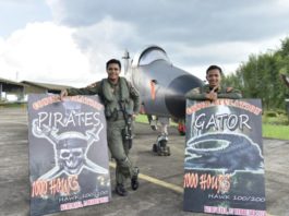 Gator dan Pirates Capai 1.000 Jam Terbang Gator dan Pirates berpose dengan latar belakang pesawat tempur Hawk 100/200 di Lanud Supadio, Rabu (18/4)--Penerangan Lanud Supadio for RK