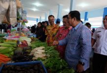 Empat Pasar Rakyat Resmi Beroperasi di Sekadau CEK SAYUR. Bupati Sekadau Rupinus mengecek sayur yang dijual pedagang di Pasar Rakyat Maboh Banyau Belitang di sela-sela peresmian, Jumat (6/4). Humas Pemkab Sekadau for RK