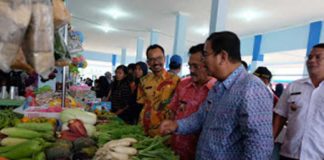 Empat Pasar Rakyat Resmi Beroperasi di Sekadau CEK SAYUR. Bupati Sekadau Rupinus mengecek sayur yang dijual pedagang di Pasar Rakyat Maboh Banyau Belitang di sela-sela peresmian, Jumat (6/4). Humas Pemkab Sekadau for RK