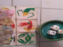 Dua Bandar Diamankan Polisi BB KOLOK-KOLOK. Barang bukti lapak dan dadu kolok-kolok yang berhasil disita polisi dari dua pelaku di Engkersik, Kamis dini hari (17/5). Polisi for Rakyat Kalbar