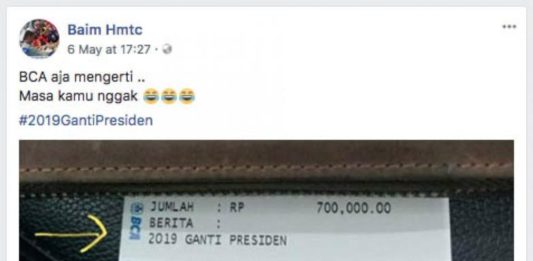 Struk #2019GantiPresiden Hanya Pesan Transfer