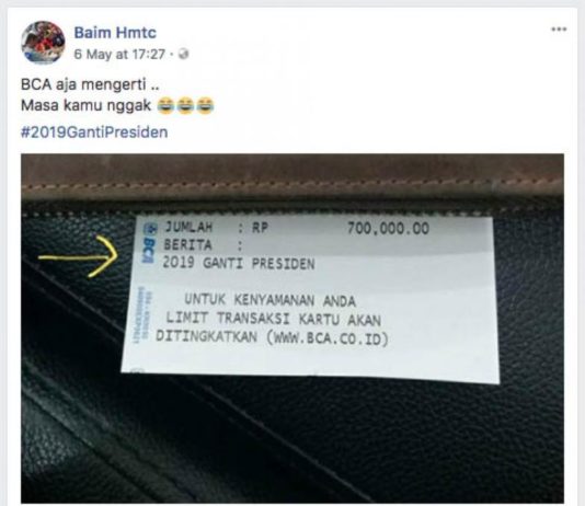 Struk #2019GantiPresiden Hanya Pesan Transfer