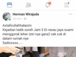 Kabar Suami Gorok Istri di Rasau, Hoax! HOAX. Postingan hoax tentang suami gorok leher istri--Net