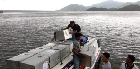Prioritaskan Daerah Sulit Dijangkau DITUNDA. Sejumlah petugas KPU Kayong Utara memuat logistik Pilkada ke speedboat di Pelabuhan TPI Sukadana, Jumat (22/6). Proses pendistribusian logistik ini ke PPK Kepulauan Karimata terpaksa ditunda akibat cuaca buruk. Kamiriluddin-RK