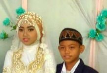 Pernikahan Dua Bocah Bikin Heboh TAK DIPAKSA. Pasangan IB (kiri) dan ZA (kanan) saat resepsi pernikahan kemarin. Rasidi Fadli/Radar Banjarmasin