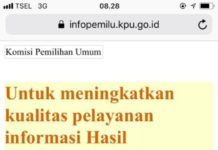 Tidak Masalah Server KPU Down TAK BISA DIAKSES. Tampilan laman infopemilu.kpu.go.id pada Minggu malam (1/7). infopemilu.kpu.go.id