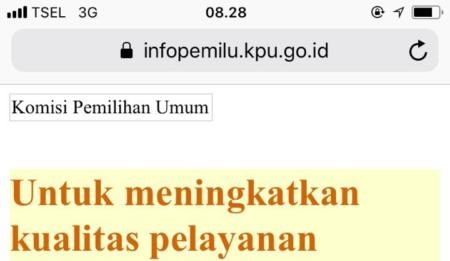 Tidak Masalah Server KPU Down TAK BISA DIAKSES. Tampilan laman infopemilu.kpu.go.id pada Minggu malam (1/7). infopemilu.kpu.go.id