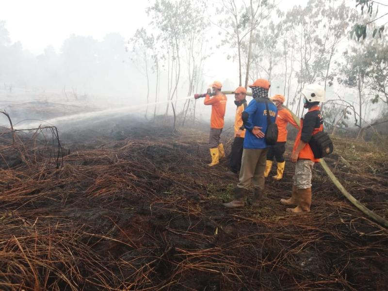 PADAMKAN API. Petugas melakukan pemadamam api di kawasan Parit Cahaya Baru, Jalan Parit Haji Husin 2, Jumat (17/8) sekira pukul 15.00 WIB. Andi Ridwansyah-RK
