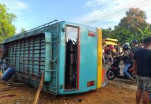 Bus Tabrak Tiga Truk di Wajok Hilir