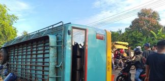 Bus Tabrak Tiga Truk di Wajok Hilir