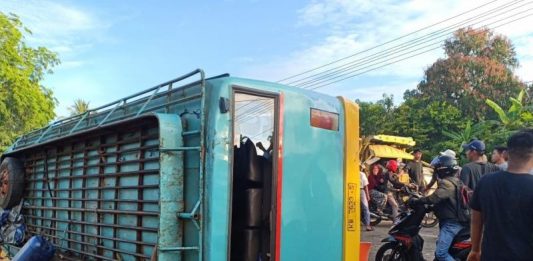 Bus Tabrak Tiga Truk di Wajok Hilir
