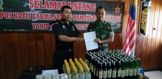 384 Botol Miras asal Malaysia Disita Pamtas