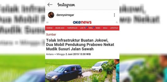 Tolak Infrastruktur Jokowi, Dua Mobil Pendukung Prabowo Mudik Susuri Jalan Sawah