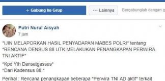 Cek Fakta: Broadcast Rencana Penangkapan Perwira TNI Aktif oleh Densus 88