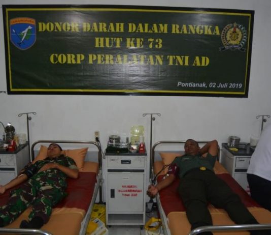 Songsong HUT Korps Peralatan ke-73, Paldam XII/Tpr Gelar Donor Darah