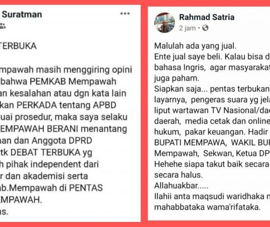 Polemik Perkada Mempawah, Maman Suratman Tantang Dewan Debat Terbuka, Rahmad Satria: Ente Jual Saye Beli